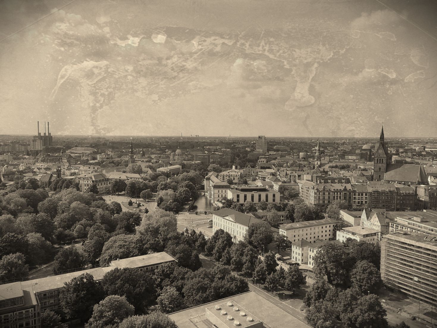 Blick über Hannover in Richtung Linden – Sepia-Stil