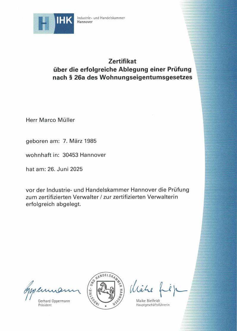 zertifizierter Verwalter nach §26a WEG