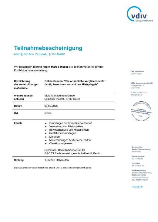 Online-Seminar - Die ortsübliche Vergleichsmiete: richtig berechnen anhand des Mietspiegels