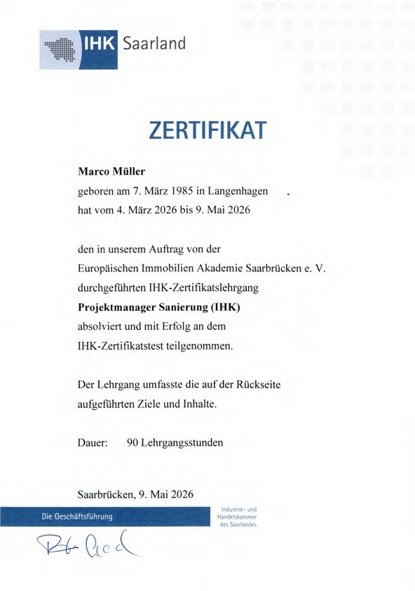 Projektmanager Sanierung (IHK)